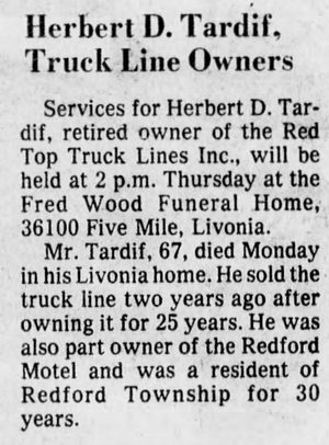 Redford Inn & Jacuzzi Suites (Redford Motel) - Oct 5 1977 Former Owner Passes Away